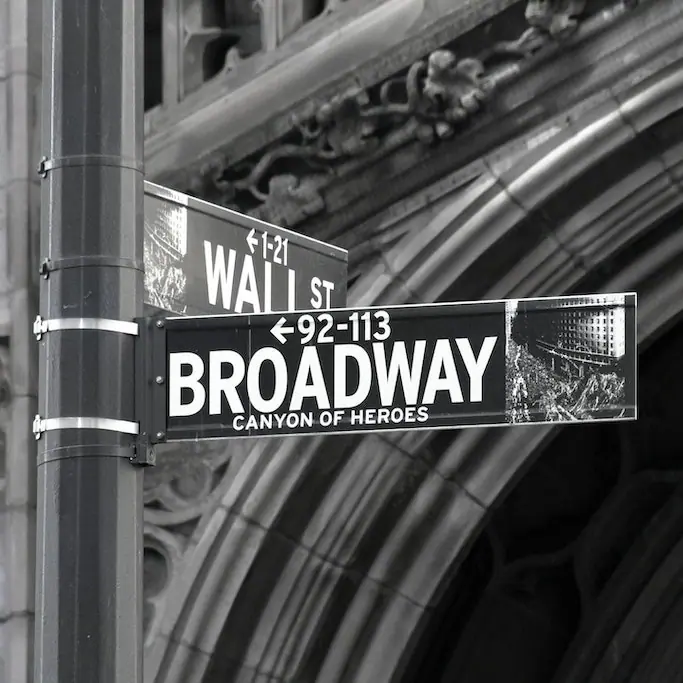wall st and broadway street signs