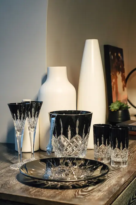 crystal glasses and plate on a table
