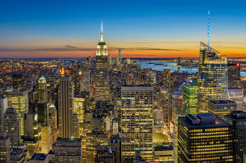 view of NYC at sunset