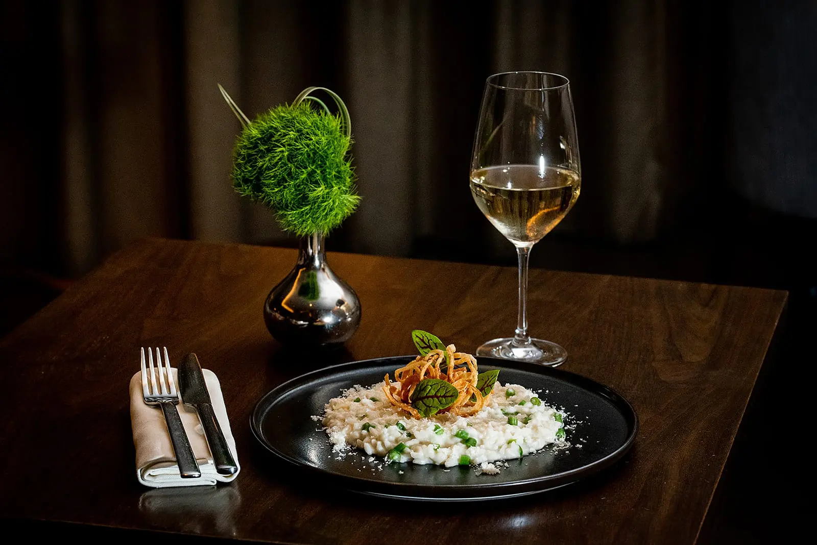 dining table with fancy food